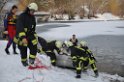 Hund und Person Eiseinbruch Koeln Fuehlinger See P101